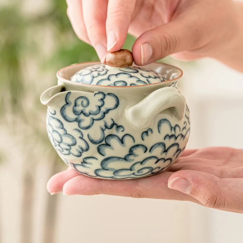 Tea Pot Ceramic Hand painted 160ml Cloud Boutique Portable Travel Hand-grasp Kettle Vintage Teapot Home Drink ware Craft Gift