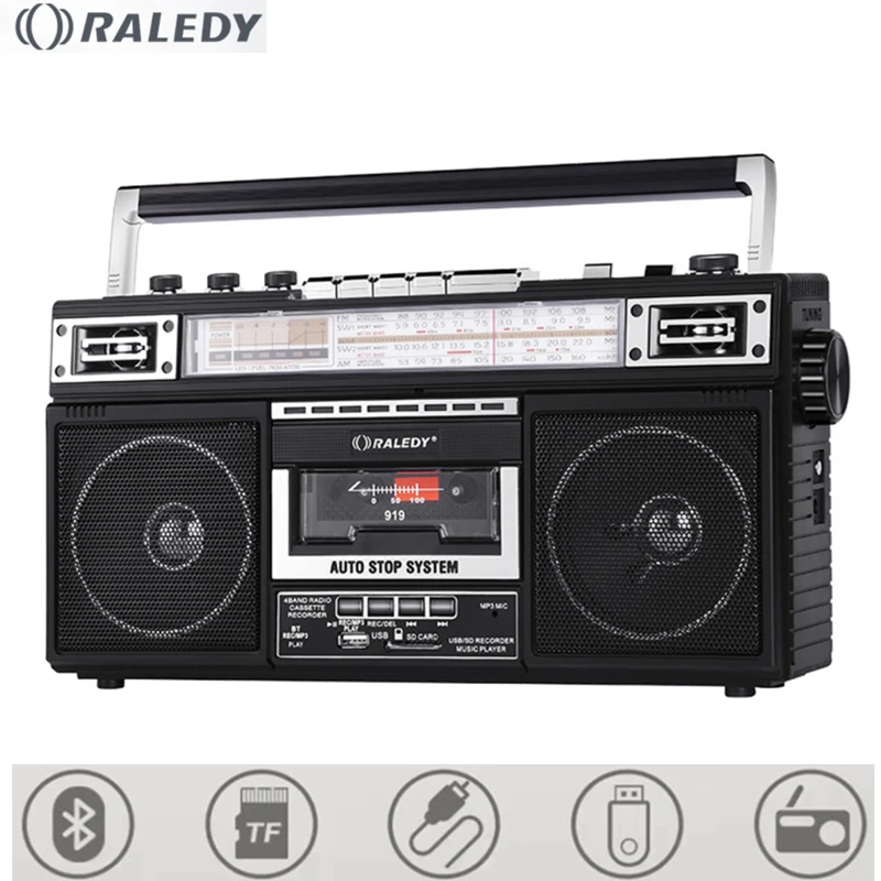 Retro Radio Speaker Portable Tape Player Multifunctional Stereo SW/AM/FM Bluetooth Radio Supports USB/SD Card Headphone Input