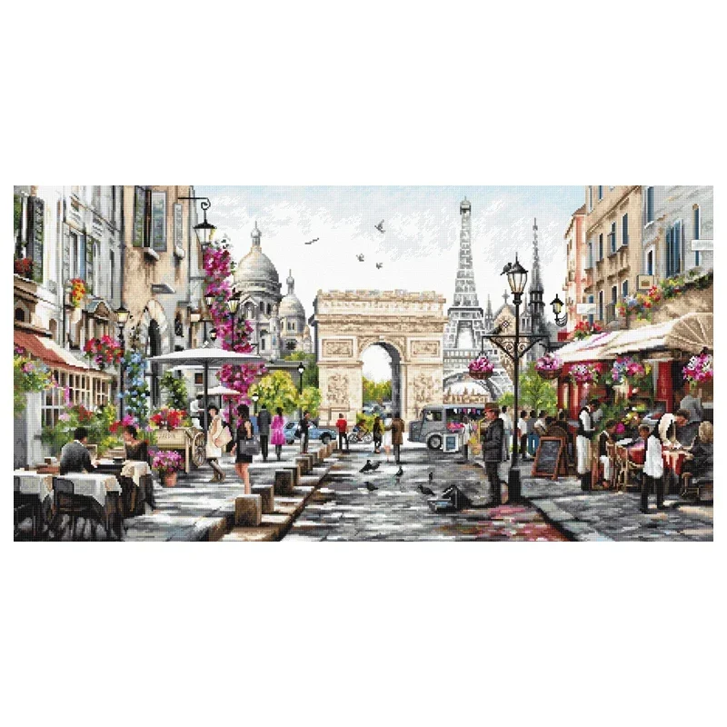 Amishop Beautiful Counted Cross Stitch Kit Paris Flower Street Market Shop Eiffel Tower Arc de Triomphe Luca-S B2382