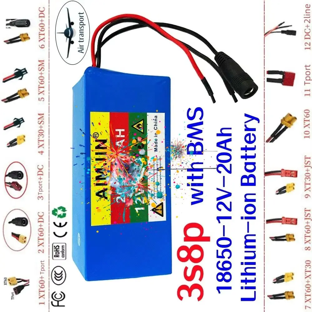 

Newly upgraded 3s8p 18650 battery pack 12v 20Ah 18650 lithium battery protection board 20000mAh for inverter miner's lamp+BMS
