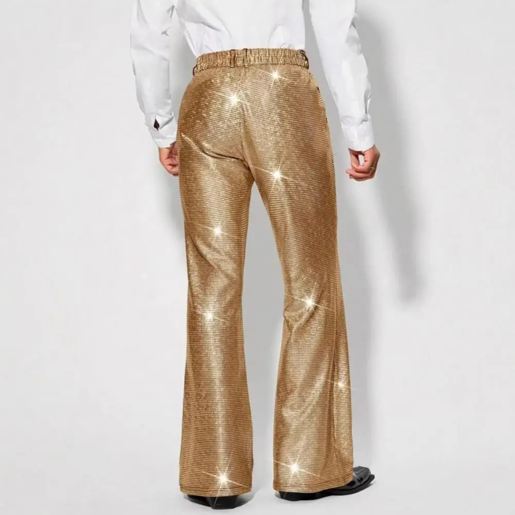 Mens Shiny Flared Pants Vintage Hip Hop Carnival Performance Costume Sequins Bell Bottoms Trousers Long Pants Streetwear