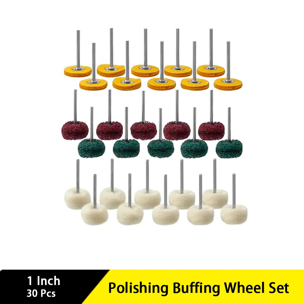 Polishing Buffing Wheel Set 1 Inch 25 mm 30 Pcs with Cashmere Cotton Cloth Abrasive Polishing Wheels for Polishing Metal Jewelry