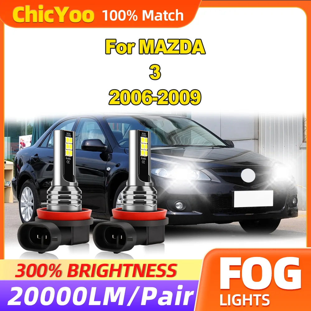 60W H11 H8 H9 LED Fog Lights 20000LM CSP Chip Fog Lamps 12V 6000K White Plug And Play For MAZDA 3 2006 2007 2008 2009