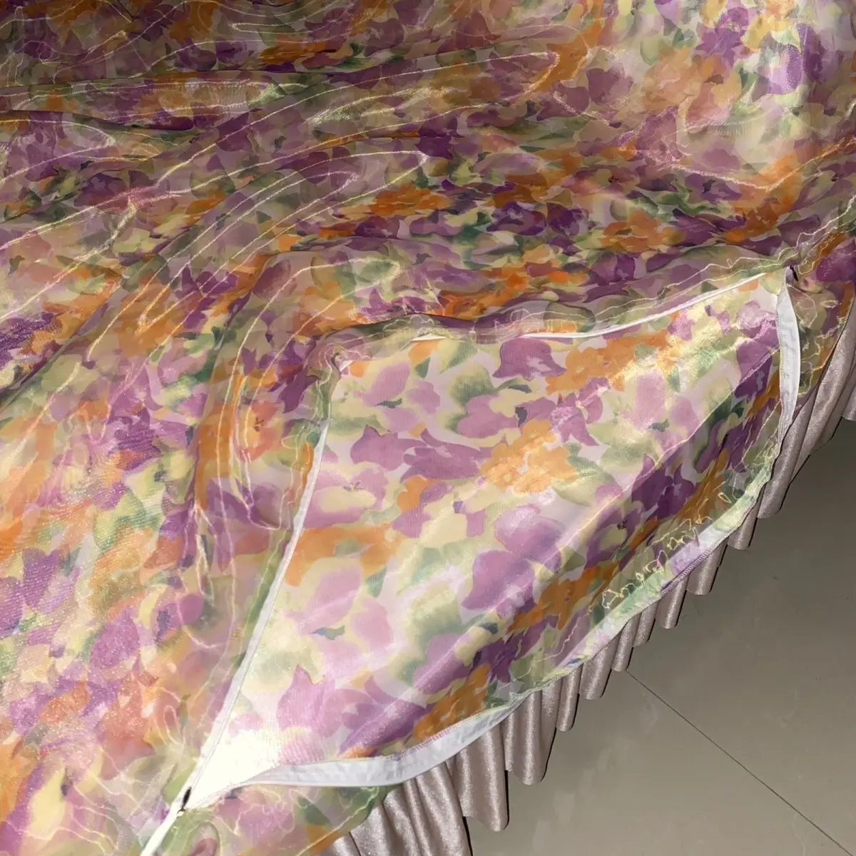 No Pillow Cover 90.6*78.7in Glossy liquid water gauze organza cover with zipper Floral print ice cool bedspread home bedding