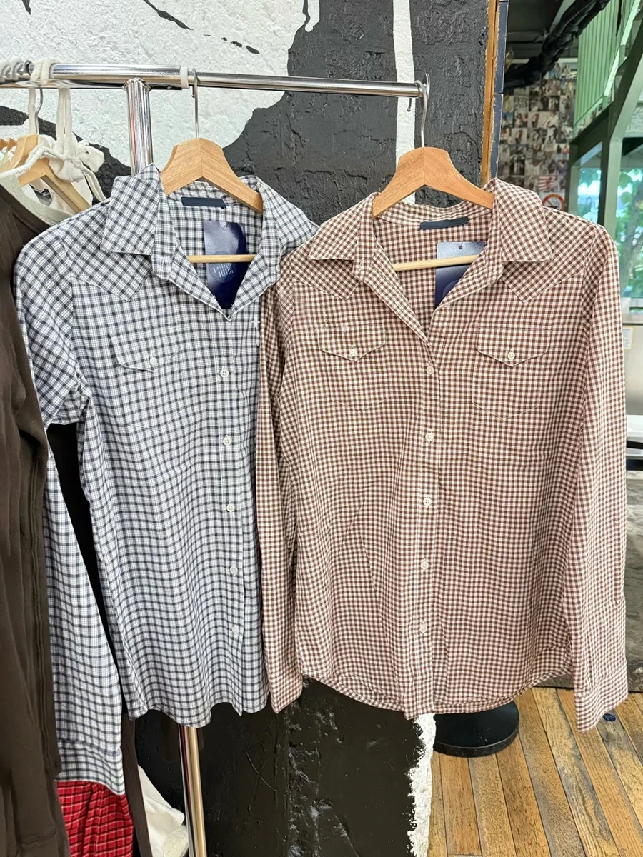

Blue Plaid Casual Shirts Woman Spring Pockets Lapel Single Breasted Cotton Blouse Vintage All-match Sweet Long Sleeve Tops Y2k