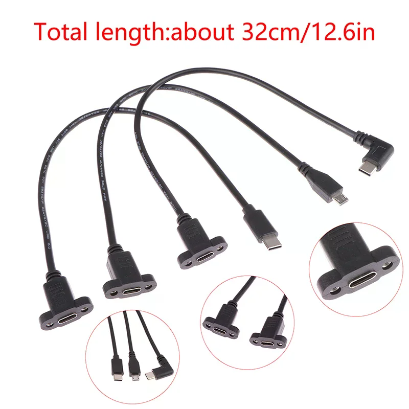 /&/USB 3.1 Male Connector To Type-c USB 3.1 Female Extension Cable 17mm With screws Panel Mount Hole 0.3m Micro Type