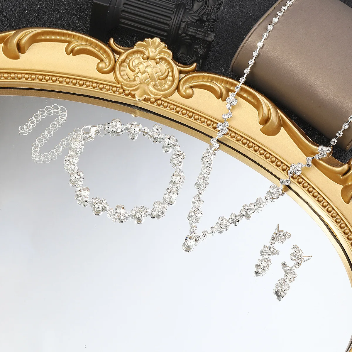 Hot Selling Strass Ketting Oorbel Armband Driedelige Set Jubileum Herdenking Sieraden Set