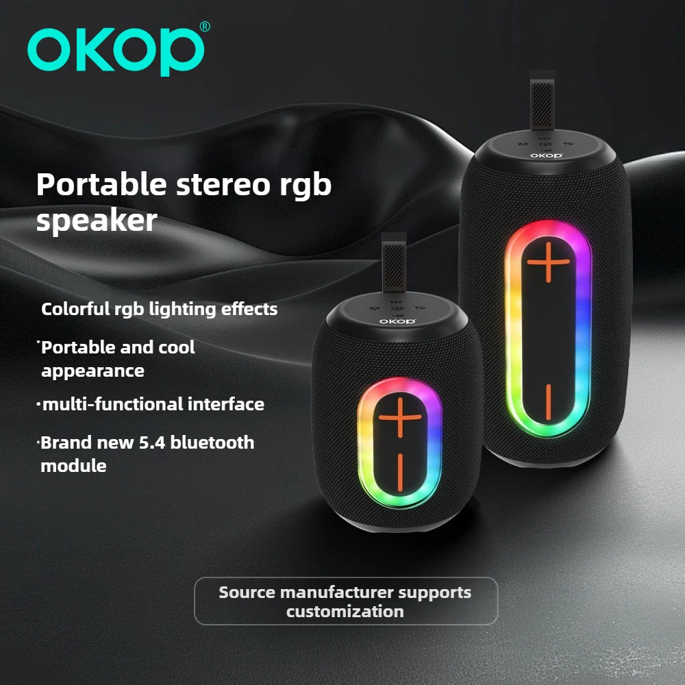 OKOP 블루투스 오디오, 강력한 서브우퍼, 고품질 고출력 스피커, 야외 휴대용 스피커, 가정용 고급 분위기 조명