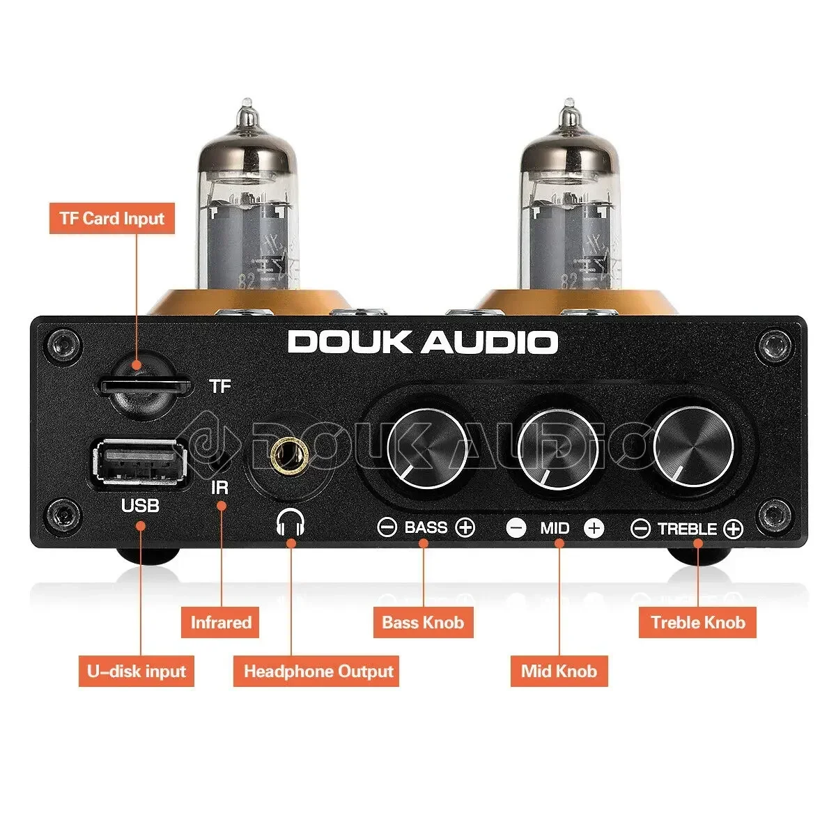 Douk Audio Mini Bluetooth 5.0 Vacuum Tube Preamp HiFi Stereo Audio Receiver USB Music Player Headphone Amplifier TF Card