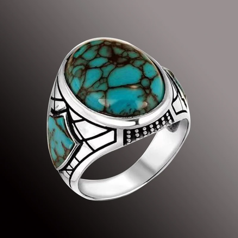 New Stainless Steel Ring For Men Fashion Trend Blue Zircon Finger Ring Male Retro Ethnic Style Jewelry