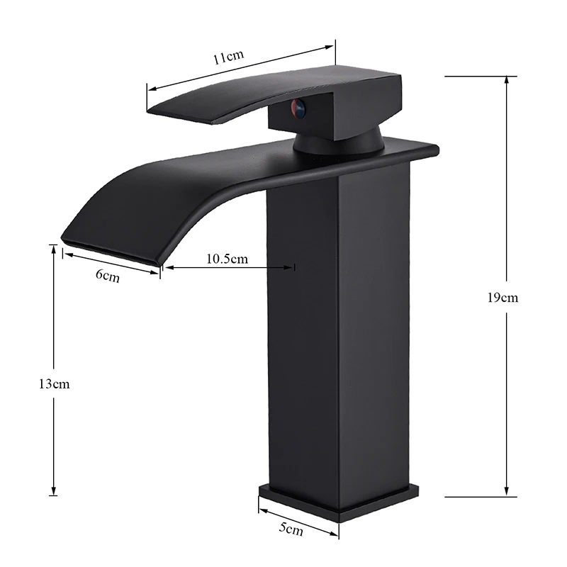 

Customizable Bathroom Black Waterfall Basin Sink Faucet Brass