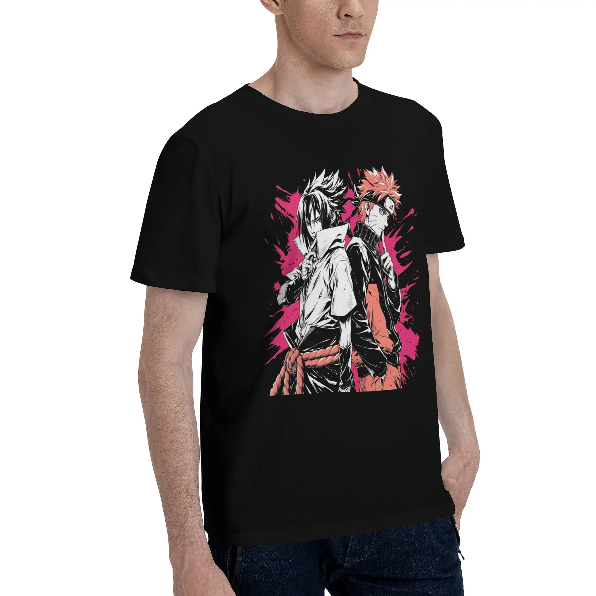 Naruto x Sasuke  Novelty 100% Cotton T-Shirt Bandai NARUTO Tees Tops For Men