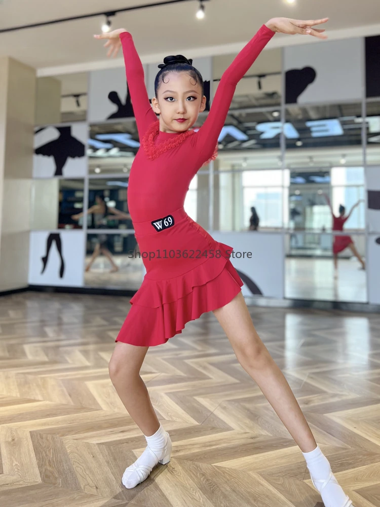 Costume de danse latine Cha Cha Samba Régions ba pour filles, vêtements d'entraînement pour enfants, robe de danse de salon Tango