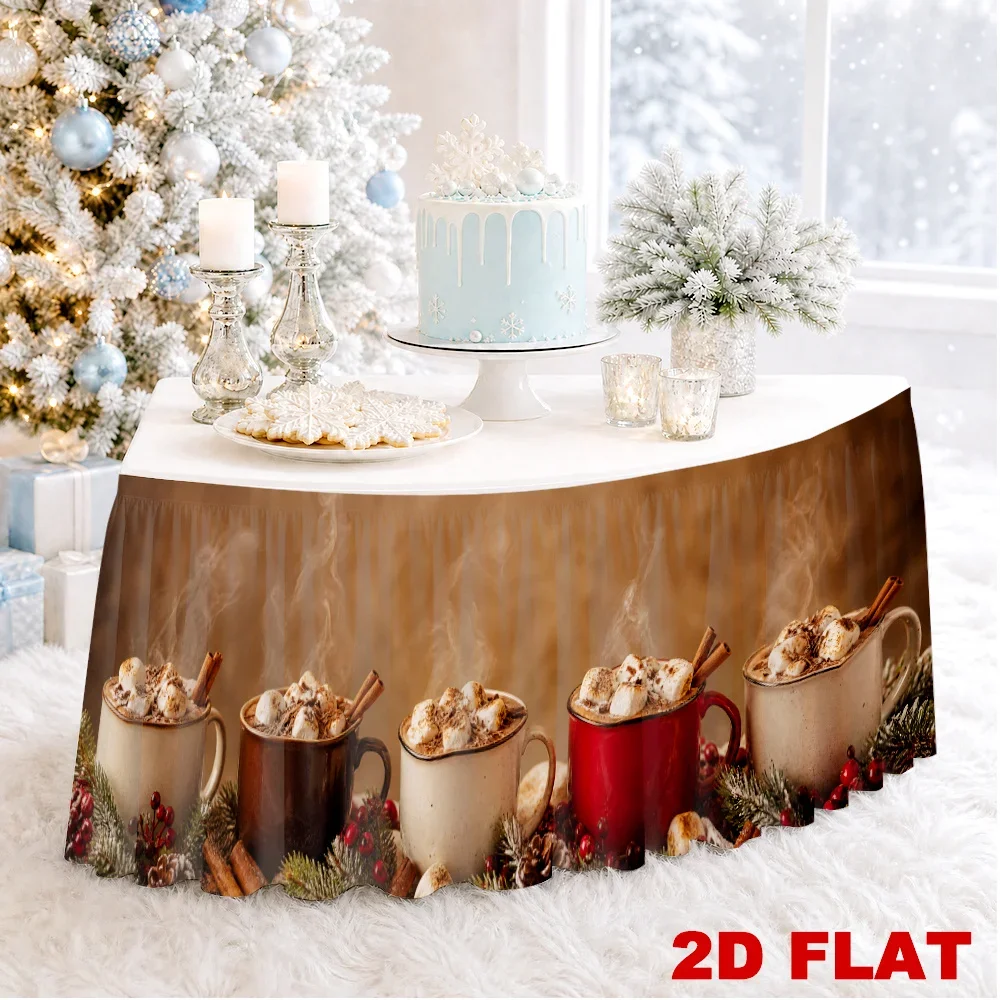 2D flat design, 1-piece heatable cocoa steam winter holiday tablecloth, back-to-school season, wedding