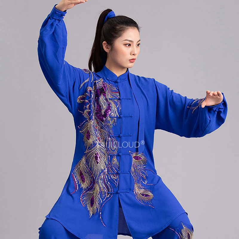 Jade Blue Embroidered Tai Chi Costume for Competition, Performance & Qigong - Unisex Customizable Martial Arts Wear
