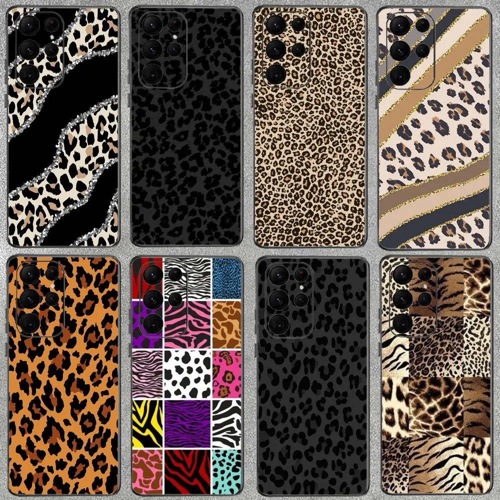 Tiger Leopard Print Panther Phone Case For Samsung Galaxy A52 A12 A51 S21 Edge S22ULTRA S23 S20LITE Plus Ultra Black Cover