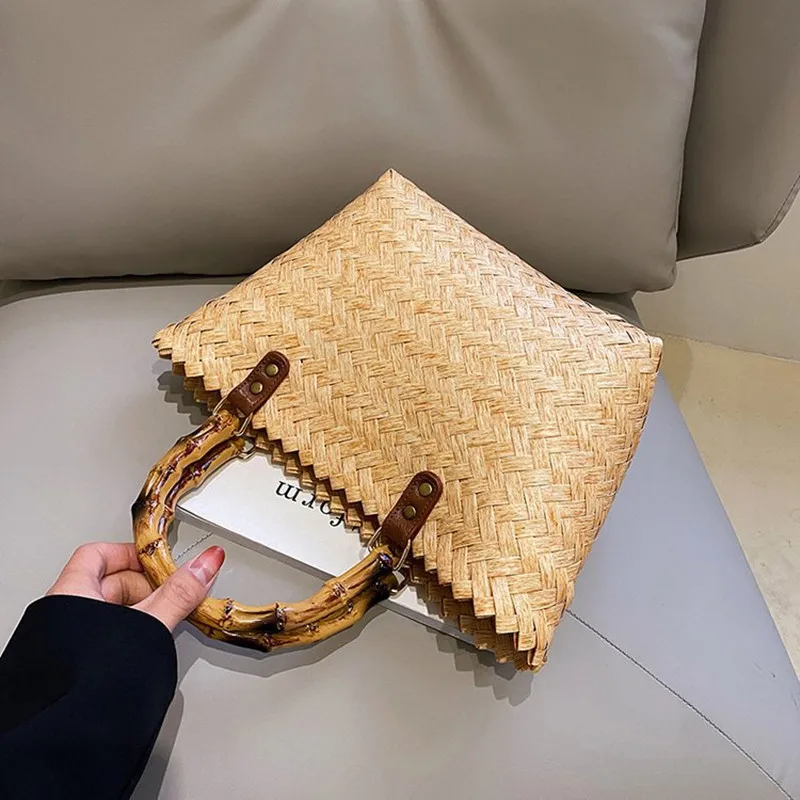 2023 New Trend Straw Retro Large-Capacity Vegetable Basket Woven Portable Tote Bag Hand-Held Beach Bag