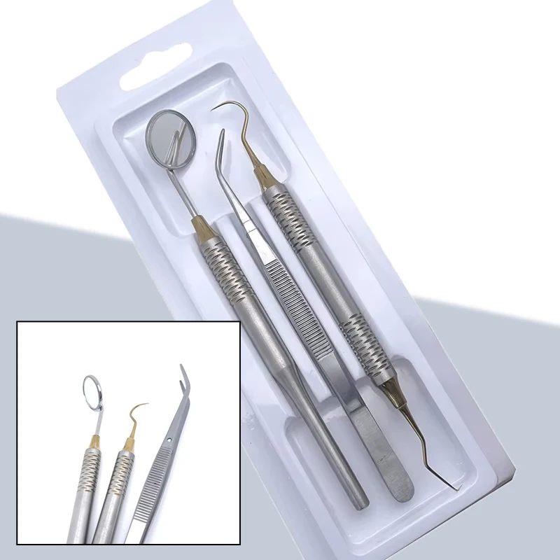 

3 шт., набор инструментов для чистки зубов, зеркало для рта, пинцет из нержавеющей стали, локтевой зонд, стоматологический инструмент, отбеливание зубов, стоматология