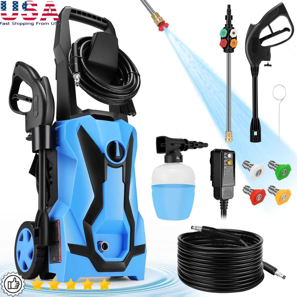 Electric High Pressure Cleaner Machine with 4 Nozzles Foam Cannon 5500 Pressure Washer 1700W Superior Cleaning Power Cars Patios