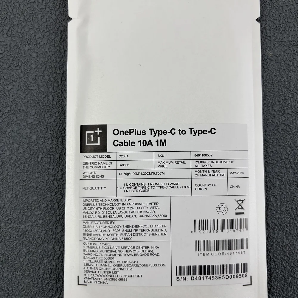 10A USB C to USB C PD Fast Charging Cable for Oneplus 1+ 15 13 10 13R 11R 13S 13T Ace 6 5 6T Nord CE 2 4 Pro 1M Warp Dash Cord