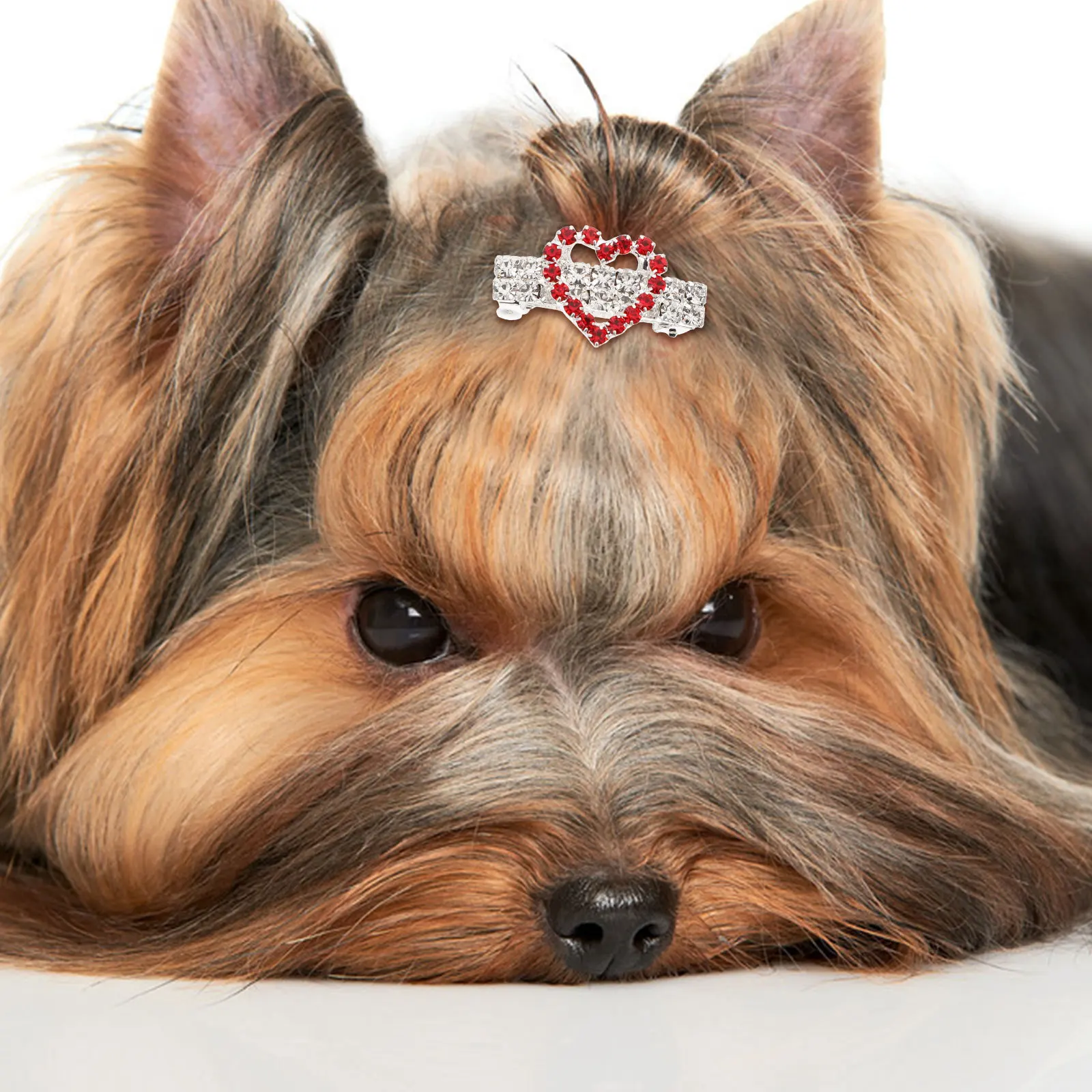 

2pcs Heart Shape Pet Hairpin Clips Rhinestones Decorative Headdresses for Dogs Cats Safe Material Long Lasting