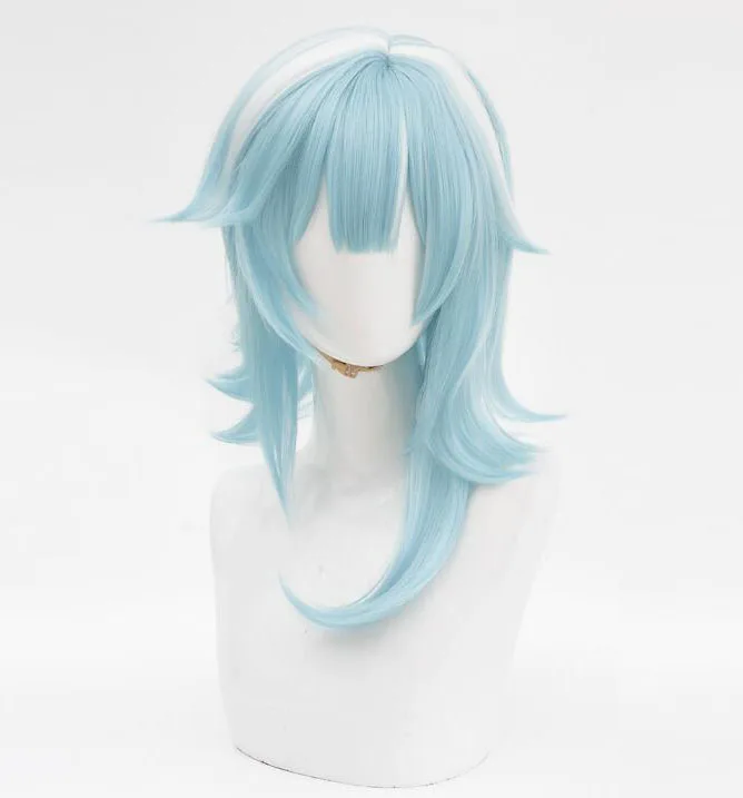 Eula Cosplay Wig Genshin Impact Cosplay Fiber Synthetic Wig Light Blue Mixed White Short Hair Eula Lawrence Cosplay