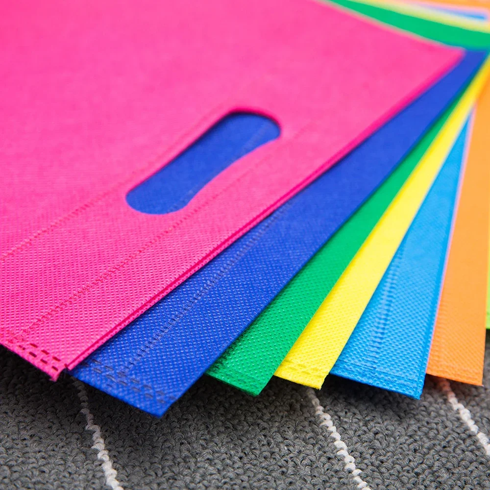 

100pcs Custom Logo Flat Mouth Non-Woven Bags Colourful Shopping Bags with Handles Non-Woven Gift Bags for Business Customers