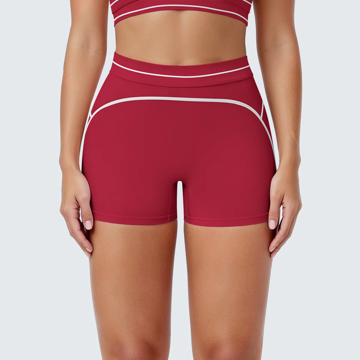 Women High Waist Yoga Shorts Contrast White Tummy Control Biker Shorts Gym Workout Running Fitness Activewear Tights
