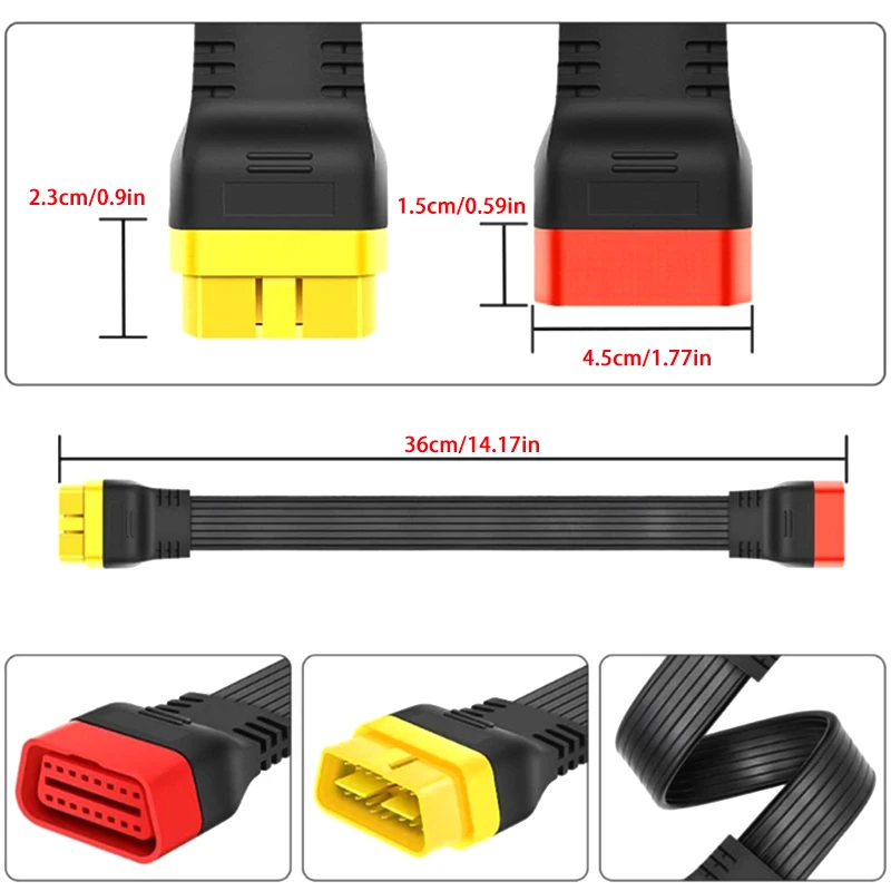 1 個 OBD2 OBDII 延長ケーブルオスメスコネクタ 16Pin 診断ツール ELM327 起動 Think Diag アダプタ曲げ不可