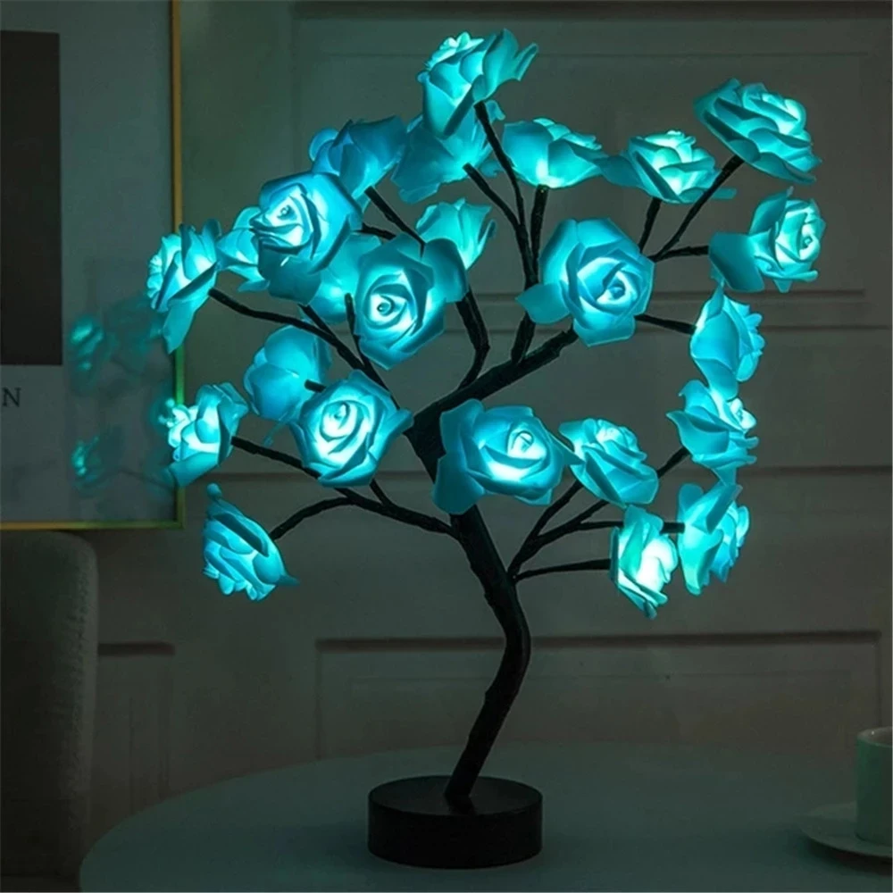 LED Rose Flower Table Lamp USB Christmas Tree Fairy Lights Night Lights Home Party Wedding Bedroom Decoration Mother\'s Day Gift