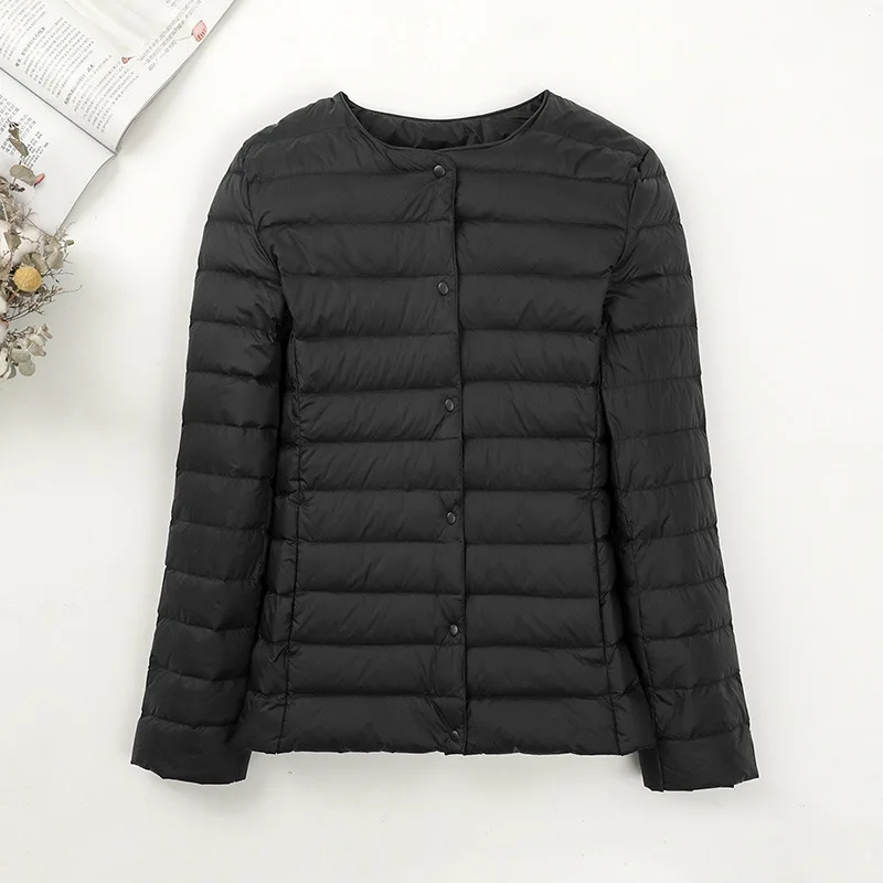 المرأة بطانة بطة أسفل سترة س الرقبة متغير الخامس الرقبة 2024 جديد أنثى خريف شتاء الدفء ياقة ضوء مبطن معطف منتفخ