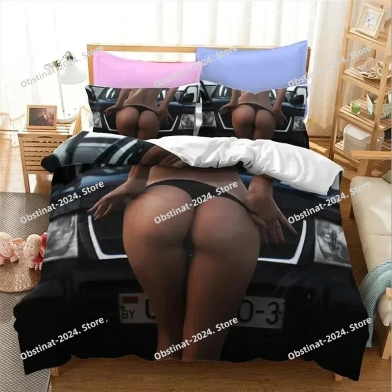 

Car Sexy Buttocks Bikini Girl Bedding Set Printed Bed Set Duvet Cover Sheet Pillowcase Bed Soft Quilt Cover Full Queen King Size