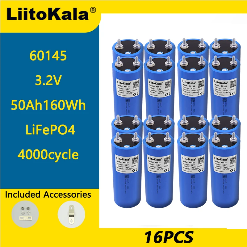 16 قطعة LiitoKala 60145 3.2 فولت 50 أمبير بطارية LifePo4 لتقوم بها بنفسك 12 فولت 24 فولت 48 فولت 50 أمبير/100 أمبير العاكس للطاقة الشمسية مركبة كهربية مدرب عربة جولف