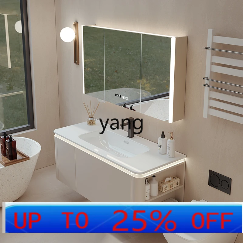 

LMM cream wind ceramic integrated rounded corner bathroom cabinet combined bathroom wash basin cabinet