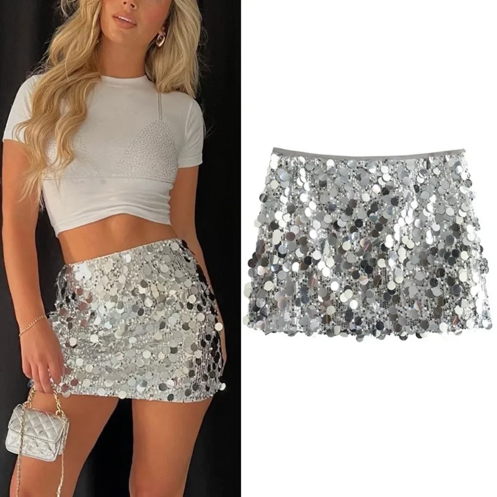 2025 Summer New Women's Skirt Streetwear Glitter Short Skirt Sequin Mini Skirt Women Luxury High Waist Skirts for Woman Fashion