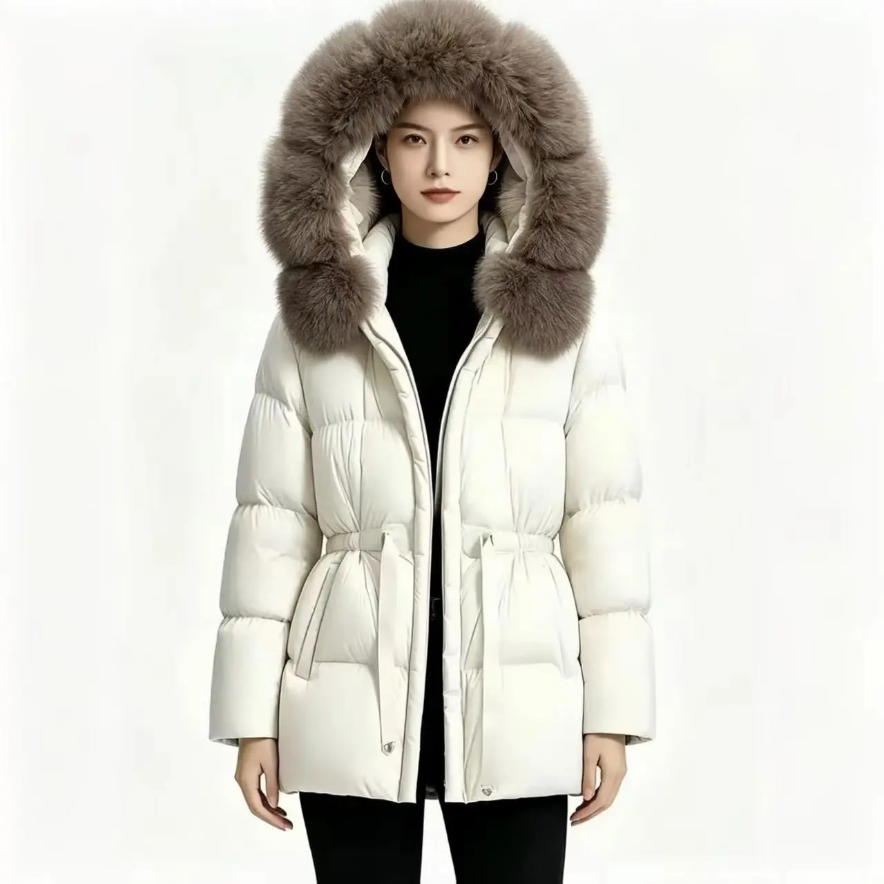 Women's Long Detachable Fox Fur Collar down Jacket Korean Hooded Winter Coat Fashionable 2026 Style with Warm Hood
