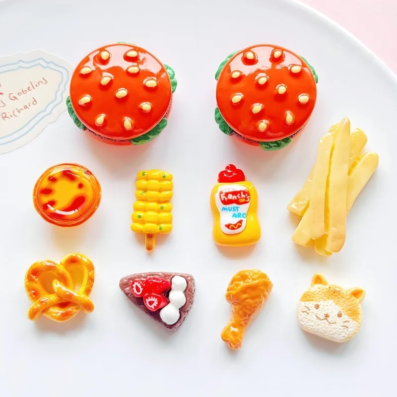 Cartoon 3D Burger Fries Resin DIY Accessories Simulated Food Theme Shoe Charms Boys Girls Summer Beach Sandals Decorations Gifts