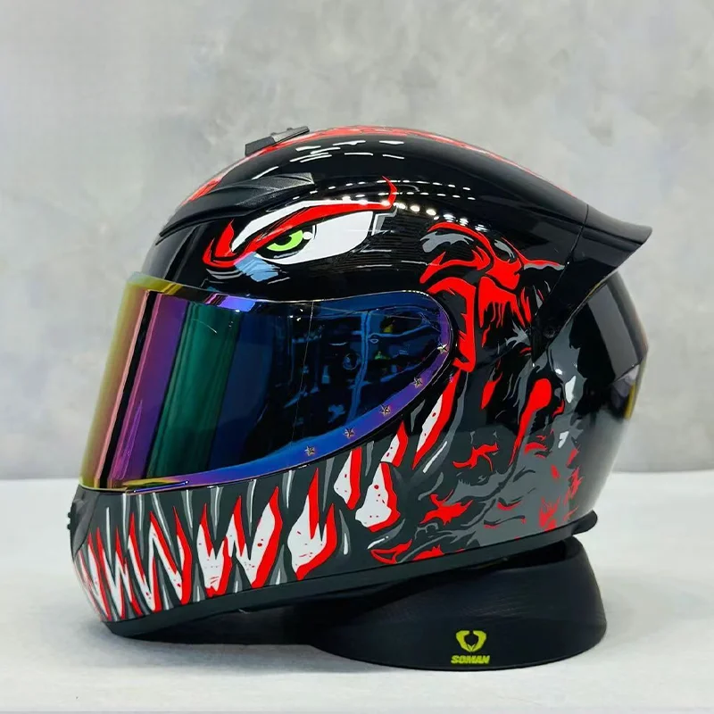 

Dual Safe Certified Red Venom Full Face Motorcycle Helmet with Multiple Air Vents Ideal for Touring and Scooter Riders Man Woman