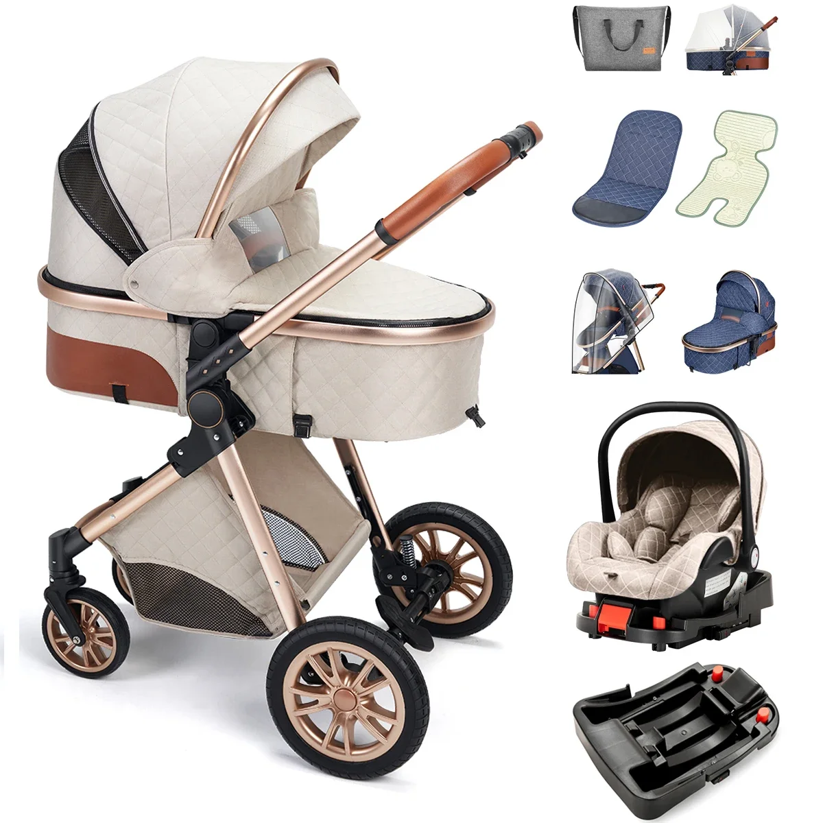 3in1 High Landscape Baby Stroller with car seat Newborns Infant Portable Baby Carriage ISOfix Base Multi functional strollers