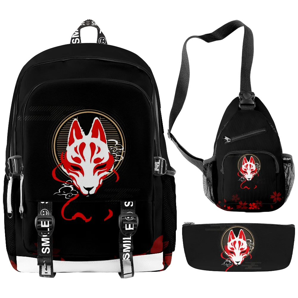 

3 шт./компл., рюкзаки с цветочным рисунком лисы, детская сумка для книг, школьная сумка Mochila, повседневная сумка на плечо для мальчиков и девочек, набор пеналов