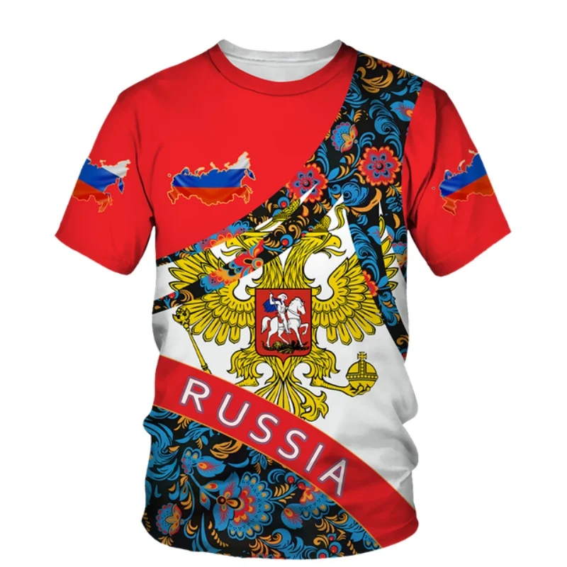Russia Flag Pattern T Shirt For Men National Emblem Ethnic 3D Printed T-Shirts Summer Casual O-Neck Tees Loose Short Sleeve Tops
