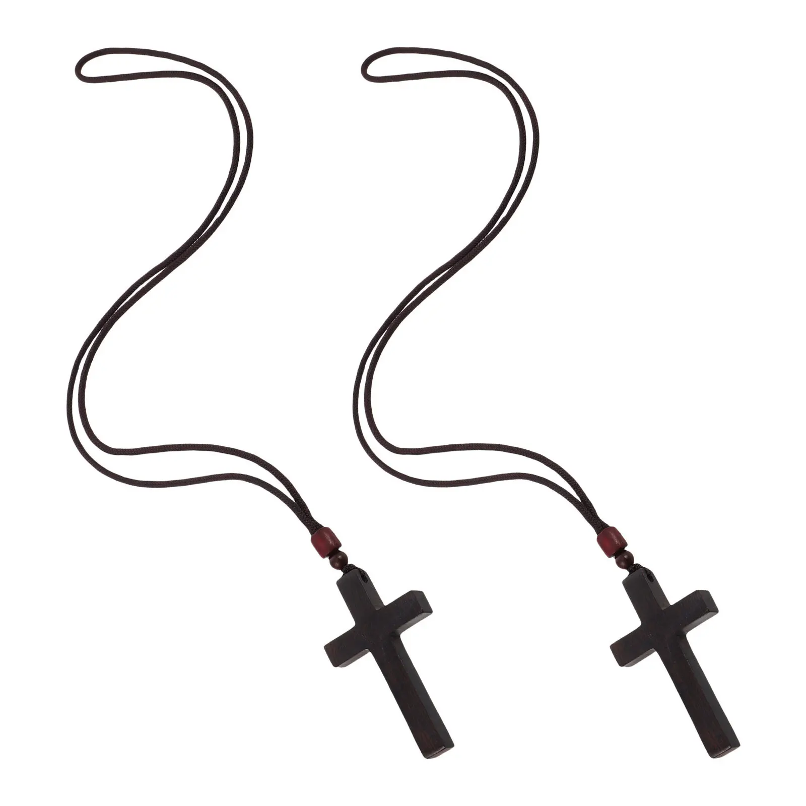 

2Pcs Cross Pendant Necklace Handmade Wood Crucifix for Men Women Retro Catholic Jewelry Faith Chain Choker Punk Style Daily Wear