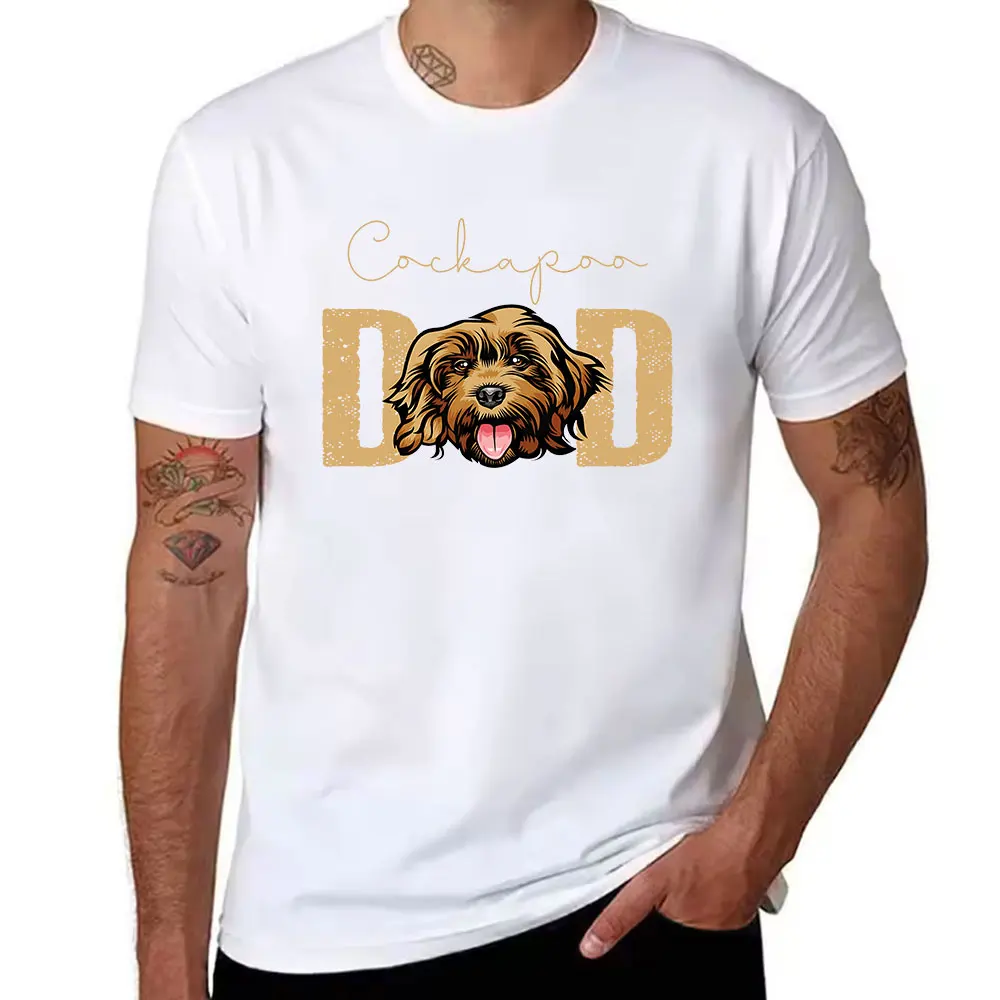 Men's Cotton Short Sleeve T-Shirt, Cute Cockapoo Dad Graphic Print, Casual Crew Neck Tee for Dog Lovers