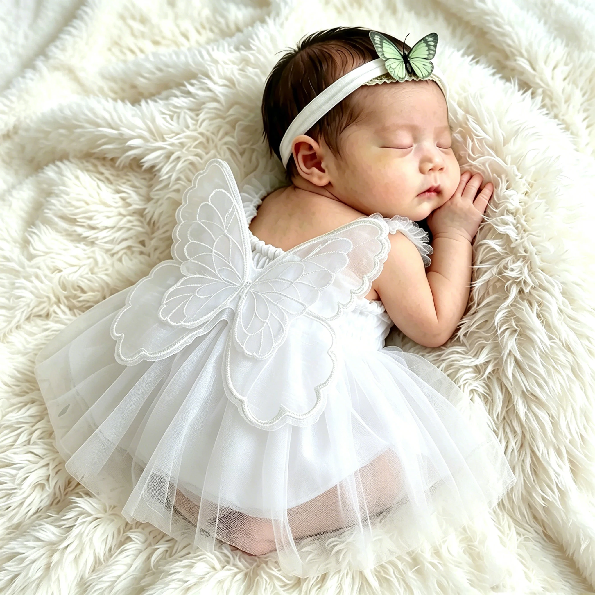 Ylsteed Newborn Girl Photography Outfits with Headband Baby Girl Butterfly Wings Mesh Dress for Photo Shooting Infant Props image 4