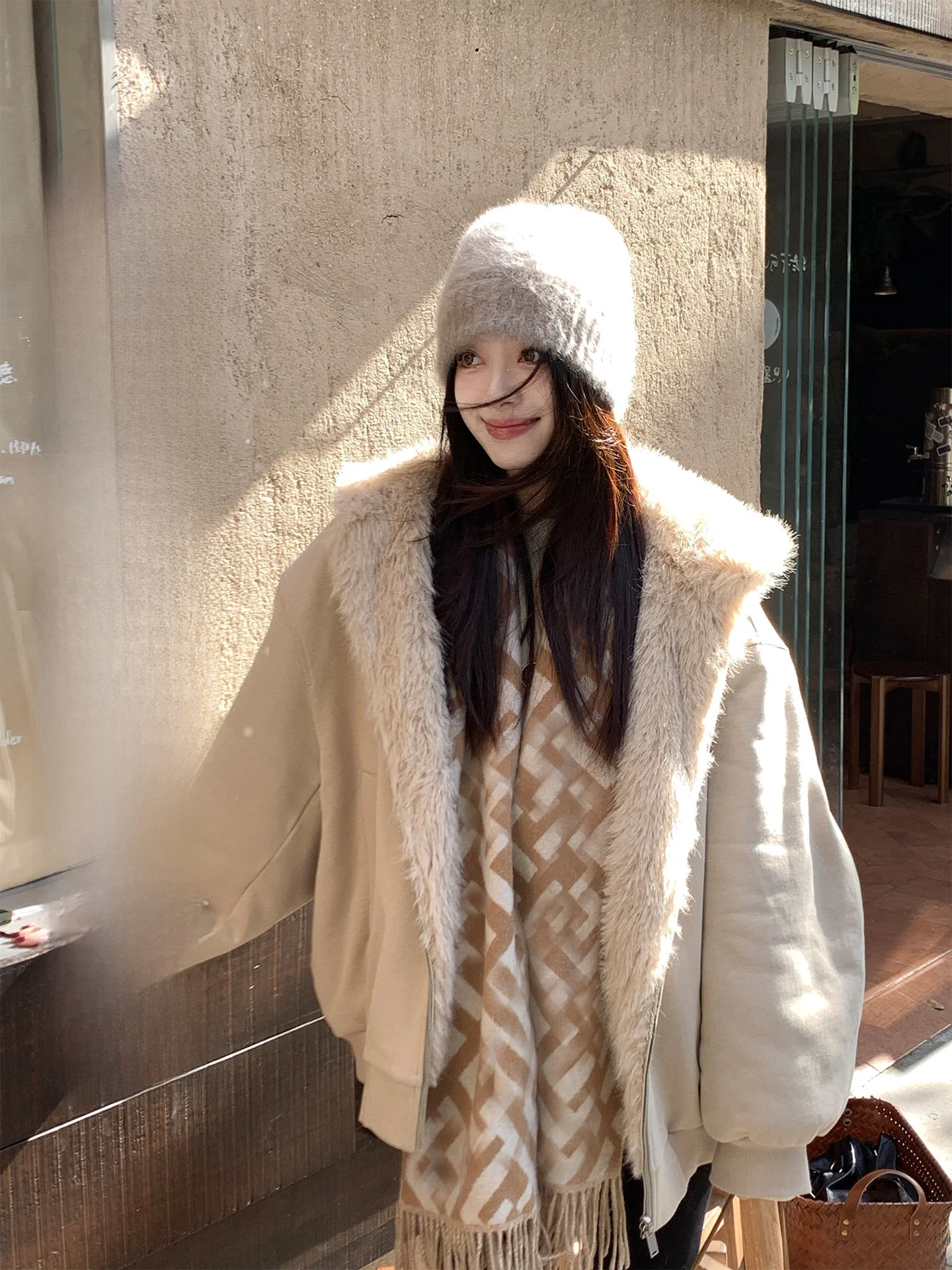 

Summer Poem Full Cotton Lazy Sle Double-Sided Wear Imitation Eco-Friendly Fur Sweatirt Women Loose oulder Drop Oute...