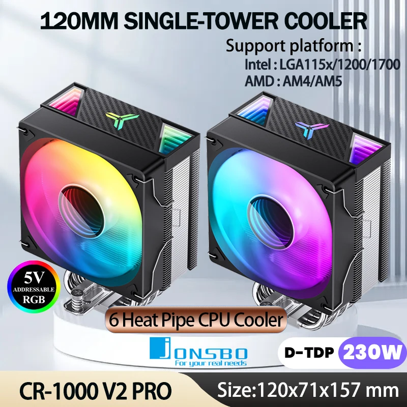 Jonsbo CR 1000 V2 Pro 6 Heat Pipes Tower CPU Air Cooler Quiet Fan for LAG1700 1200 115X AM4 AM5