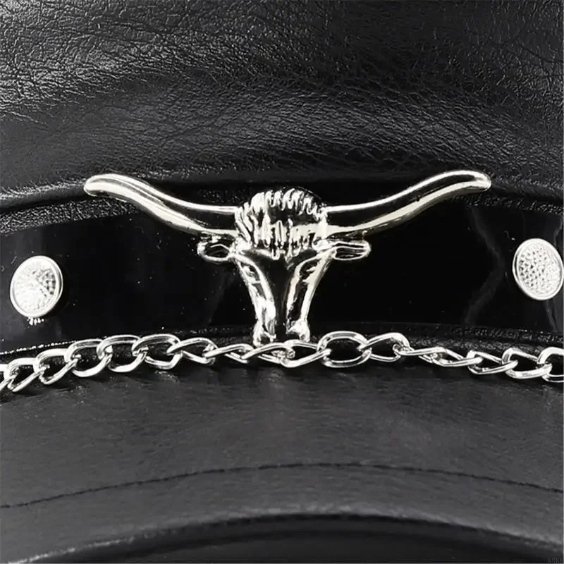 قبعة للأولاد على الطراز الفرنسي مع سلسلة برشام رأس الثور قابلة للتعديل للجنسين، قبعة عسكرية قابلة للتنفس لمهرجان الموسيقى في