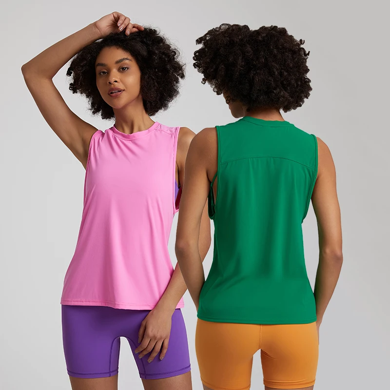 Girocollo Yoga Top donna canotte da palestra larghe senza maniche magliette da corsa magliette sportive abbigliamento da allenamento atletico