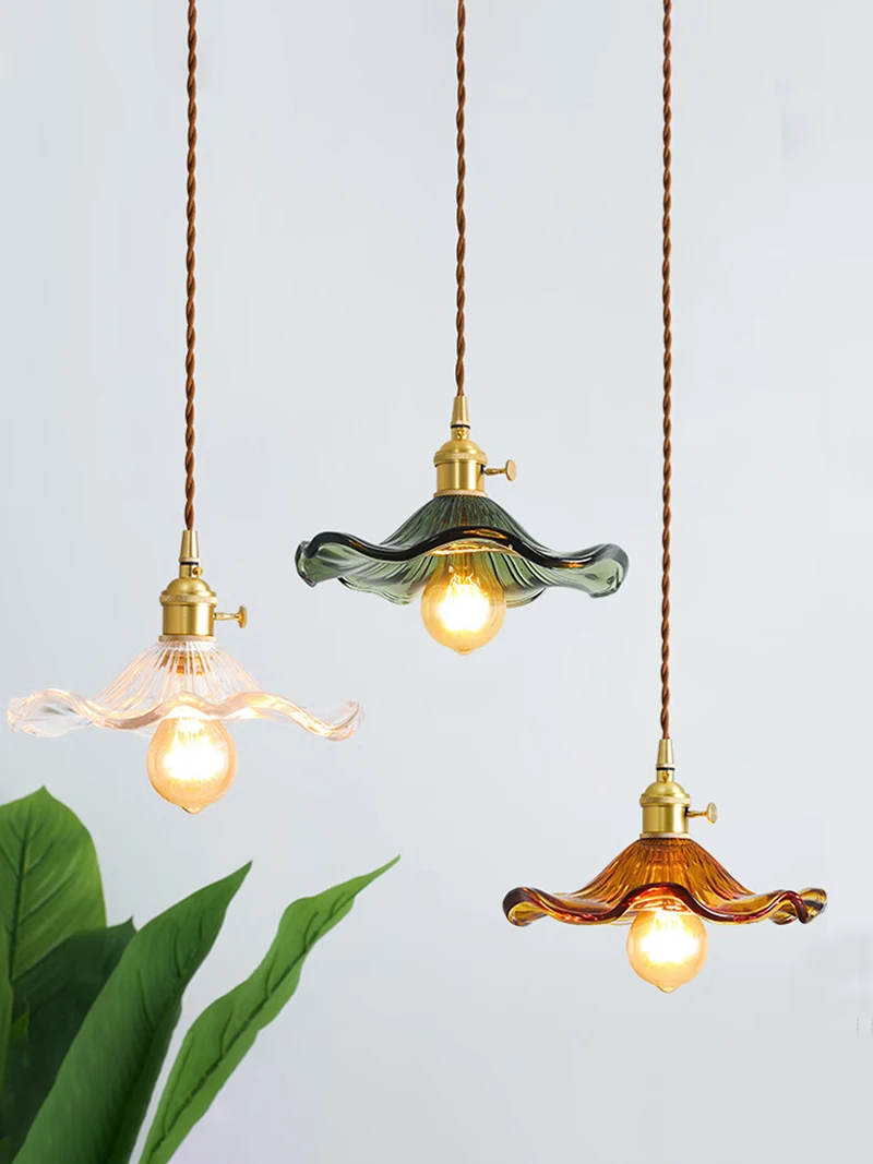 Modern Simple Lotus Leaf Pendant Lights for Bedroom Dining Room Kitchen Nordic Led Glass Pendant Lamp Green Brown/ Clear Glass