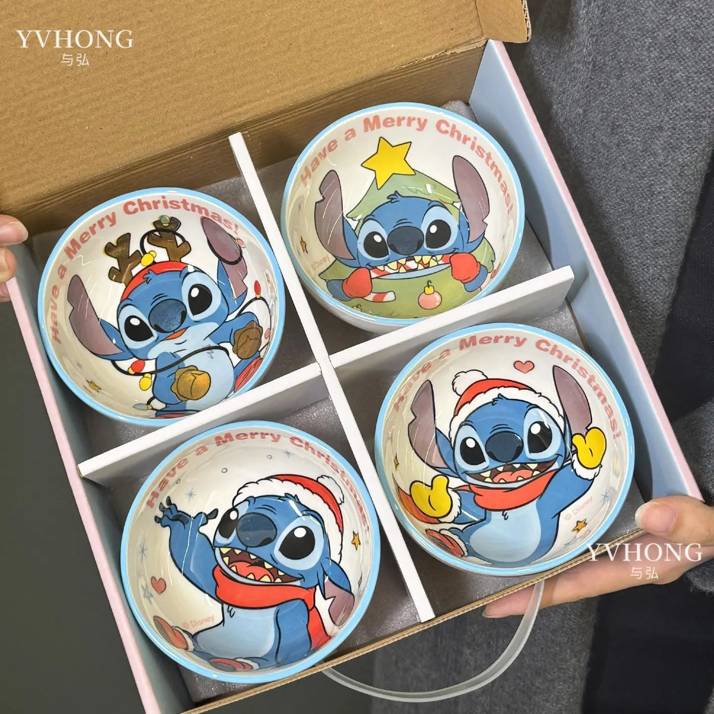 Cuenco de cerámica de Disney con bonito punto, vajilla navideña de edición limitada con dibujos animados, bonitos regalos de Navidad para niños